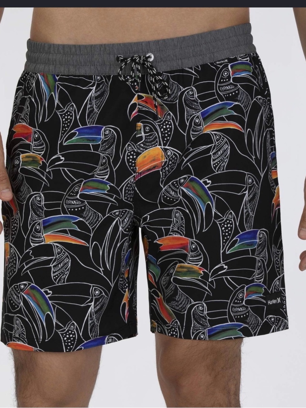 Hurley Youth Black Swim Trunks with Multicolor Toucan Print